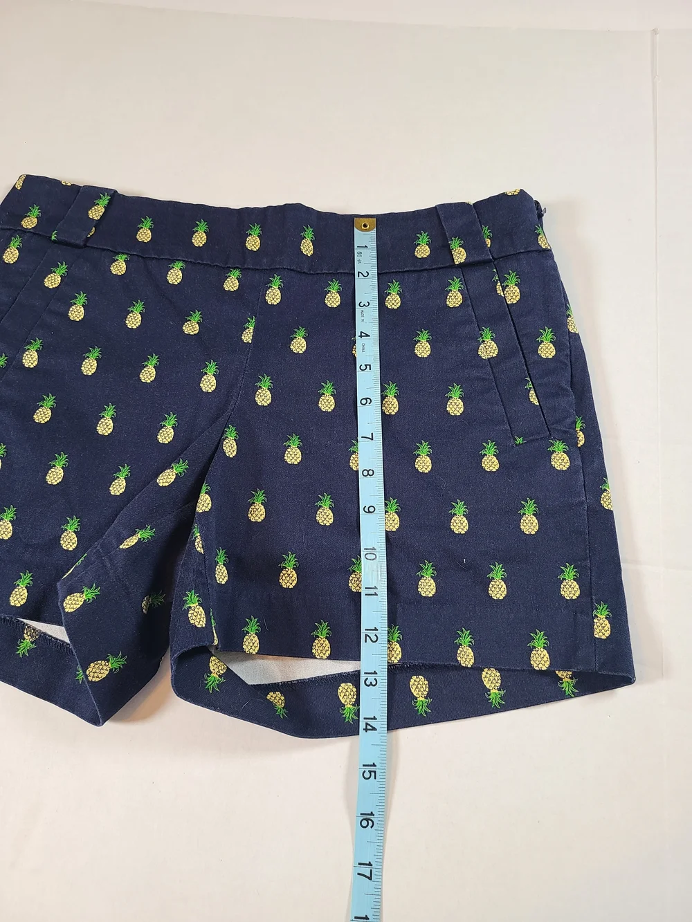 J. Crew Womens 6 Cotton Blend Navy Pineapple-Print Chino Shorts Side Zip